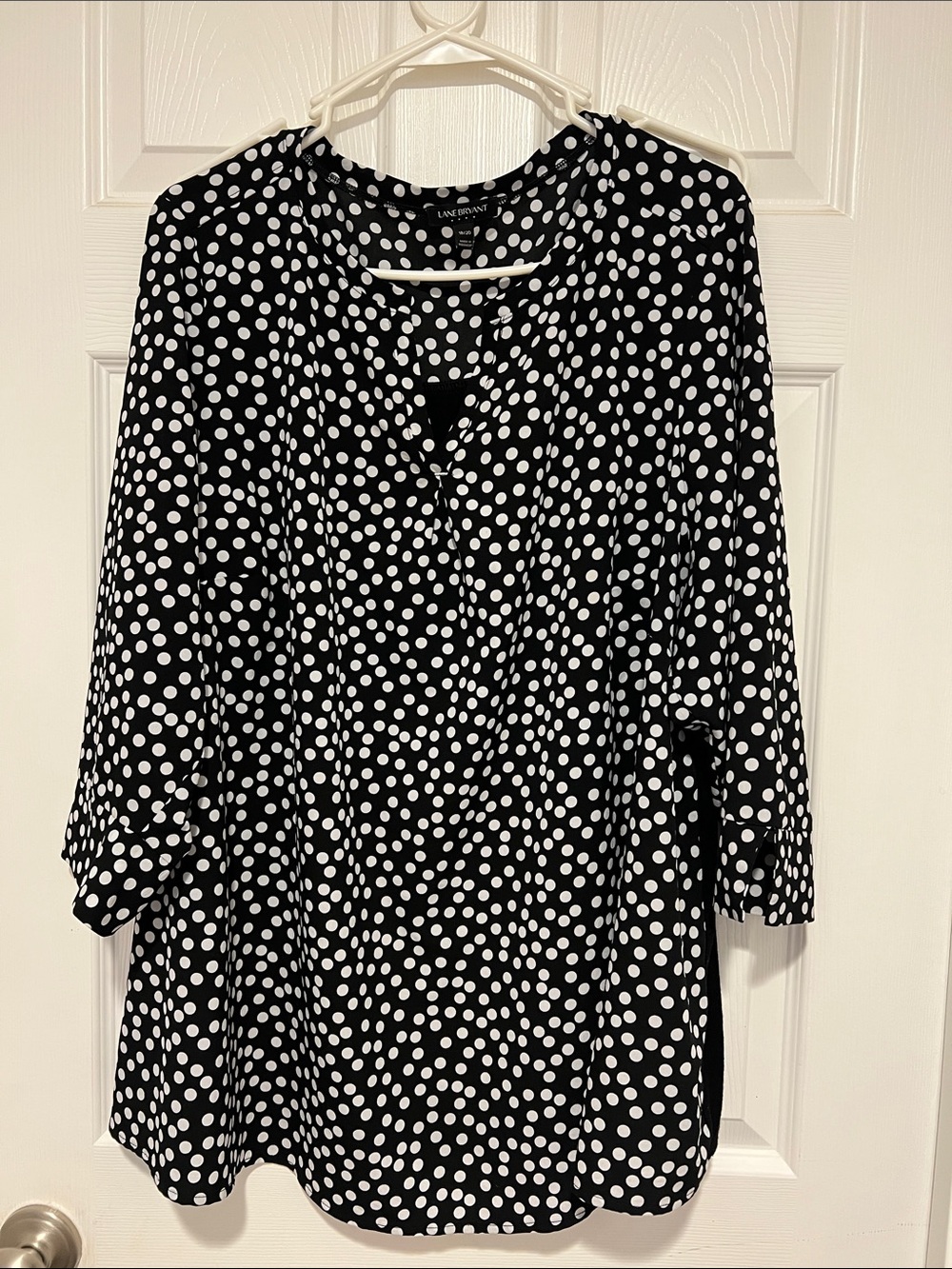 Lane Bryant Black and White Polka Dot V-Neck Tunic